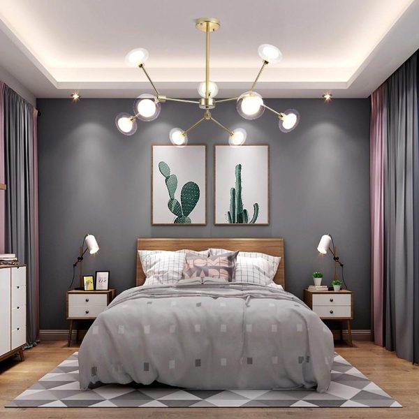 9-light Glass LED Nordic Sputnik Chandeliers Hanging Ceiling Lights - Image 2