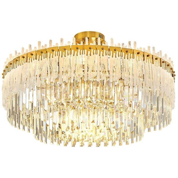 Nordic Style Round Gold Crystal Chandelier: 16'' cord, Gold, Neutral Light - Image 8
