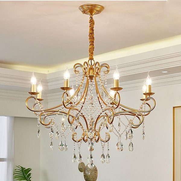 Vintage 8-Light Candle Chandelier with Crystal Accents - Image 4