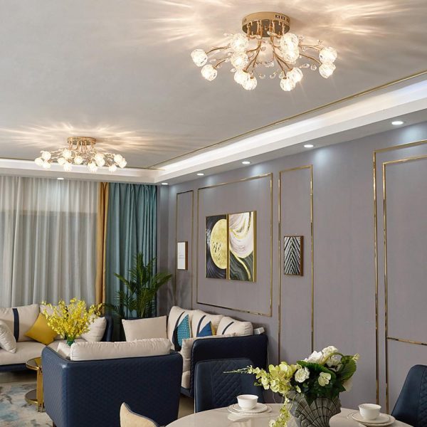 Globe Flush Mount Ceiling Light Glass Crystal Cluster LED Light - Image 5