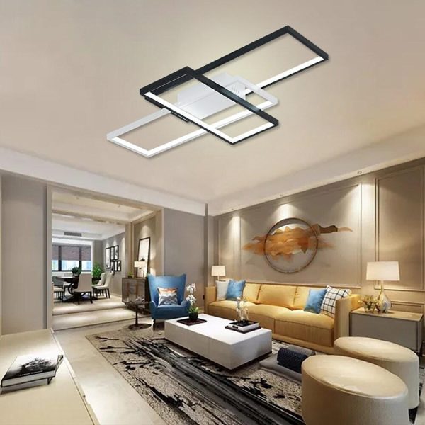 Multi Rectangle Large Flush Mount Ceiling Light with 3 Integrated Tiered Lights - Image 12