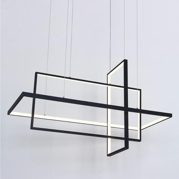 31.5'' Three-Part Futuristic Square Rectangular Hybrid Aluminum Chandelier with Capable Ambient Lights - Image 11