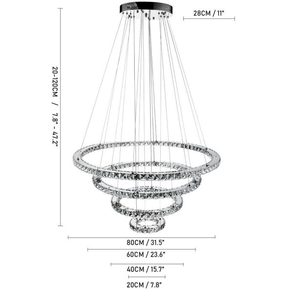 4 Rings Electroplated Crystal LED Modern Chandeliers Pendant Light Hanging Lamp - Image 7