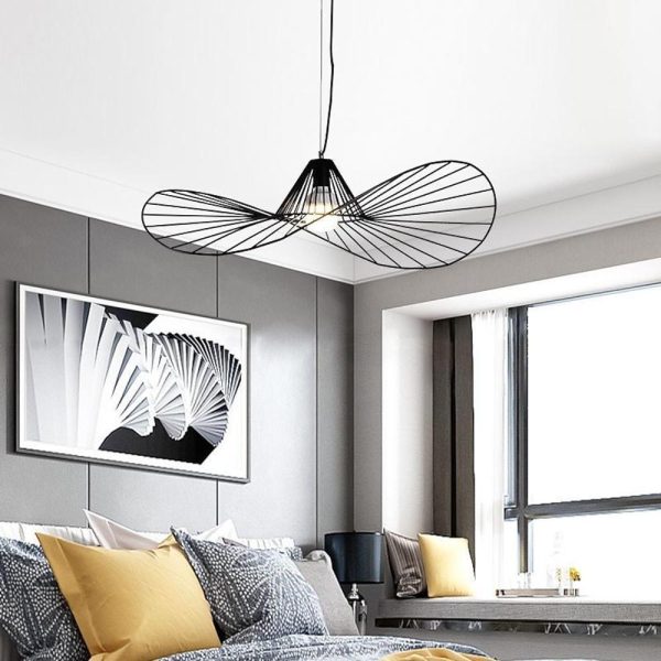 Hat Shaped Metal Linear LED Black Modern Pendant Light Hanging Lamp - Image 3