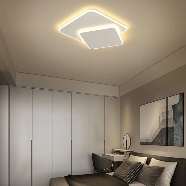 2-Light White Square LED Flush Mount Ceiling Light for Bedroom - Image 2