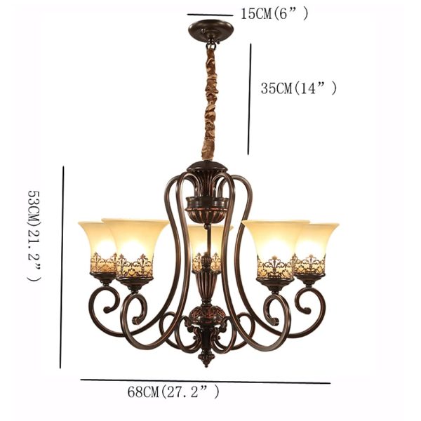 5-light Bending Metal Bar Upside Down Glass Shade Vintage Chandelier Ceiling Light - Image 7
