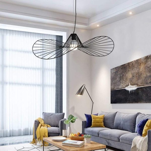Hat Shaped Metal Linear LED Black Modern Pendant Light Hanging Lamp - Image 2