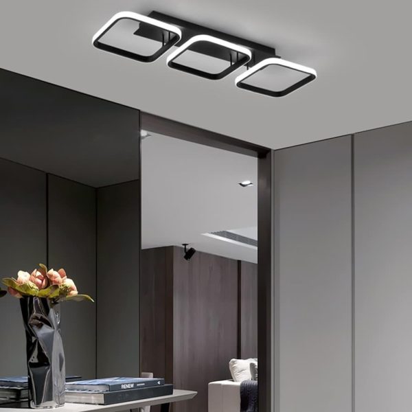 3 Square LED Black Modern Ceiling Lights Hanging Light Chandelier Ceiling Lamp - Image 2