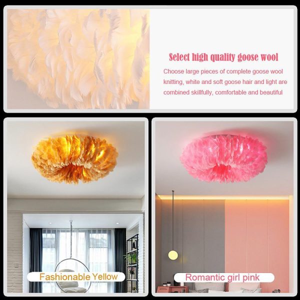 Round Feathers LED Nordic Ceiling Lights Flush Mount Lighting Chandelier - Image 10