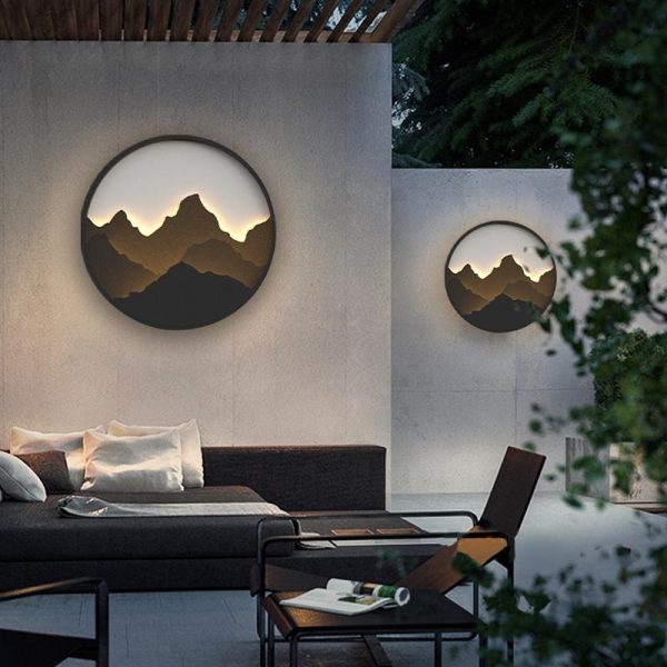 Round Mountain Scenery Decor LED Waterproof Rustic Outdoor Wall Lights - Image 2