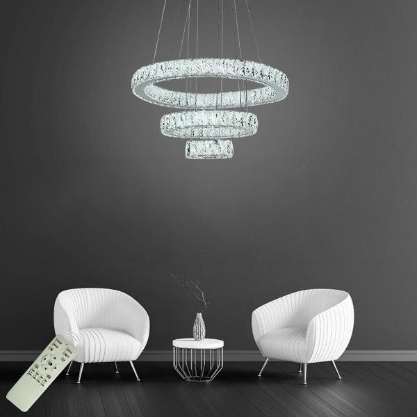Modern 3 Tiers Circles Suspended Chandelier with Crystal Accents - Image 3