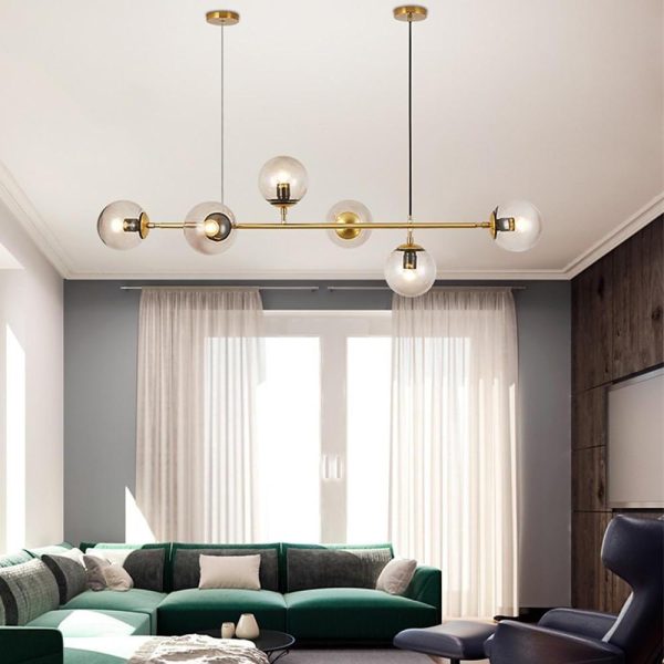 Linear Dining Room Chandeliers Glass Globe Chandelier 4/6 Heads - Image 3