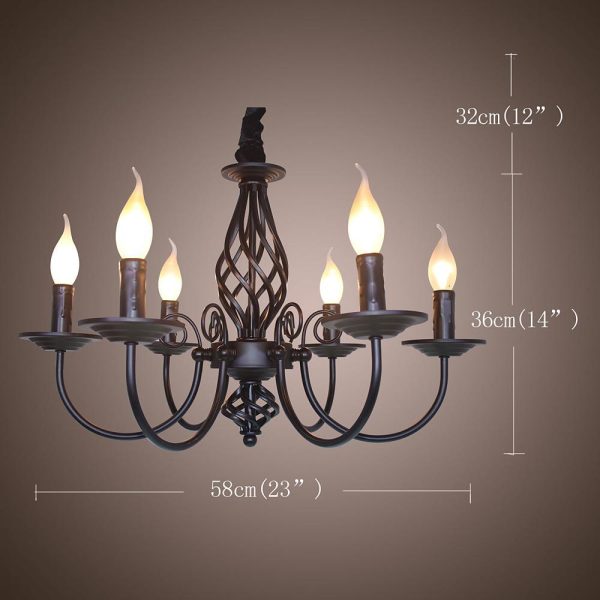 Candle Design Metal Rustic Chandeliers with 6 LED Bulbs - Image 5