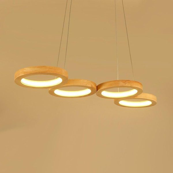 Rustic 4 Circles Wood LED Modern Pendant Lighting Chandeliers Island Lights - Image 6
