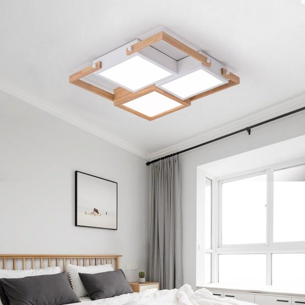 Modern Scandinavian LED Flush Mount Ceiling Light with Wooden Frames for Sleek Interiors - Image 2