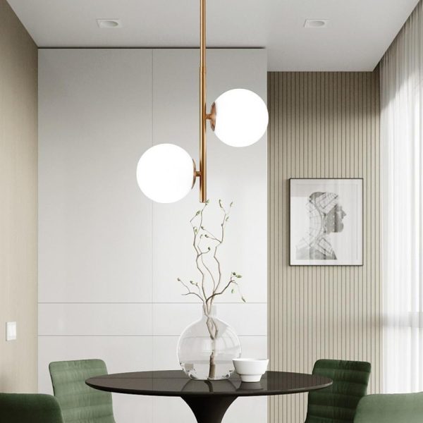 2 Lights Ball-shaped Electroplated Glass Metal LED Modern Pendant Lights - Image 4
