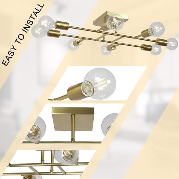 8-Light Antique Brass Vintage LED Semi Flush Mount Ceiling Light - Image 8
