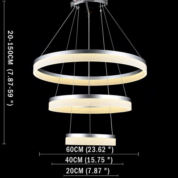 24'' Easily Adjustable 3 Authoritative Ring Classic Vintage Metal Acrylic Chandelier With 1 LED Light - Image 7