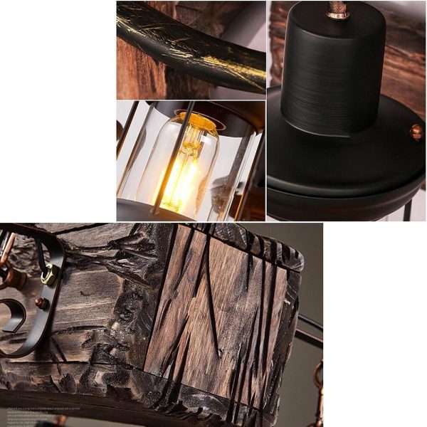 6 Lantern Farmhouse Chandelier Wood Chandeliers Ceiling Light - Image 8