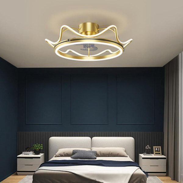 Crown Shaped Bedroom Ceiling Fans with LED lights Gold Bladeless Ceiling Fan Light - Image 2