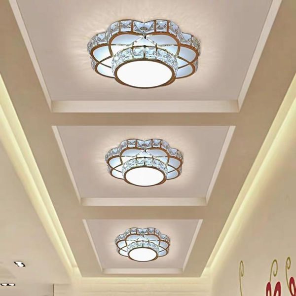 Flower Effect Metal Crystal LED Flush Mount Ceiling Light for Hallway Entryway Lighting - Image 3