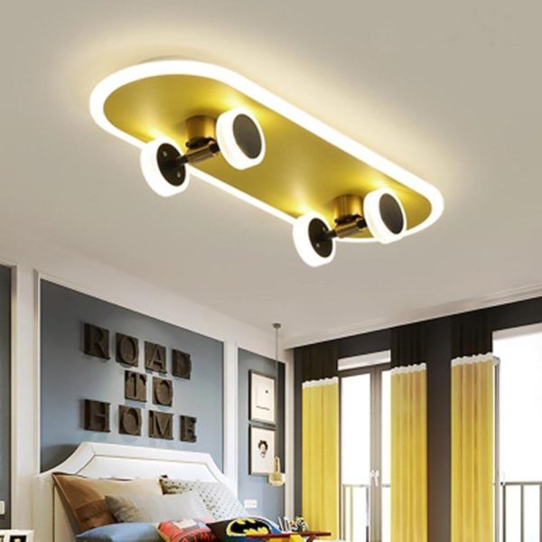 Cartoon Skateboard-shaped Dimmable LED Gold Modern Ceiling Lights - Image 2