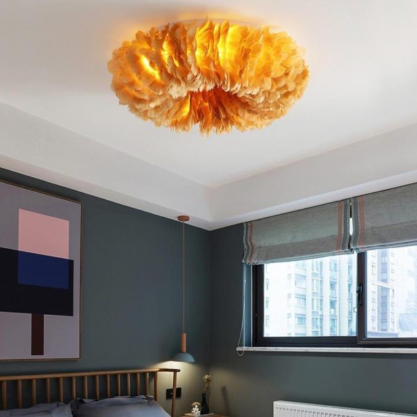 Round Feathers LED Nordic Ceiling Lights Flush Mount Lighting Chandelier - Image 6