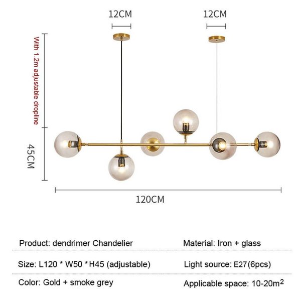 Linear Dining Room Chandeliers Glass Globe Chandelier 4/6 Heads - Image 14