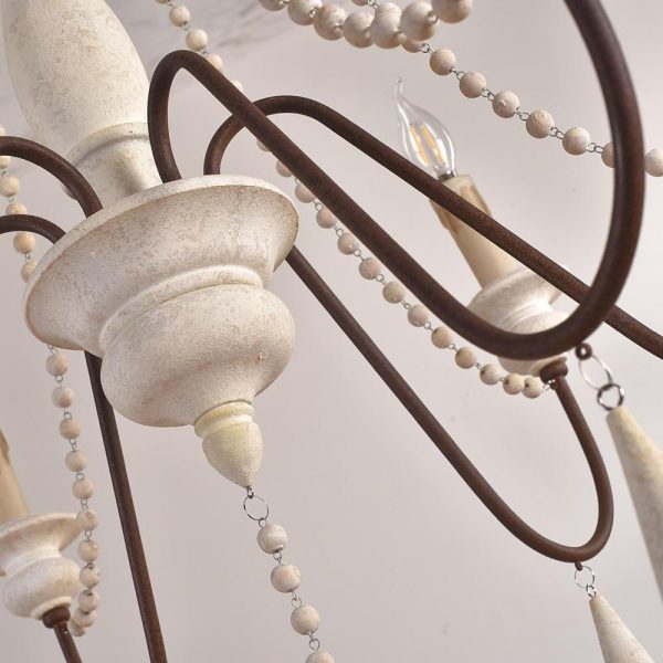 Rustic Farmhouse Wood Bead Chandelier with Teardrops Candle-Style Lights - Image 12