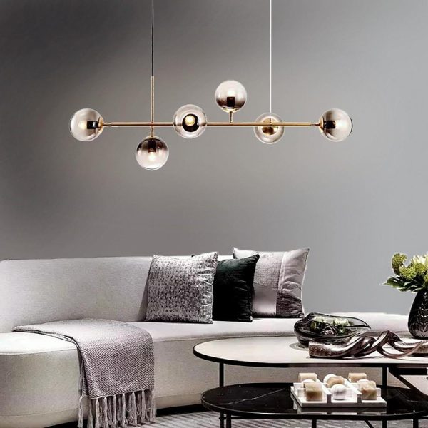 6 Glass Globes LED Electroplated Modern Chandelier Pendant Light Hanging Lamp - Image 2