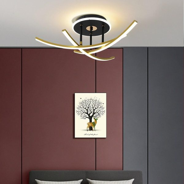 Curved Linear Dimmable LED Artistic Nordic Ceiling Lights Flush Mount Lighting - Image 4