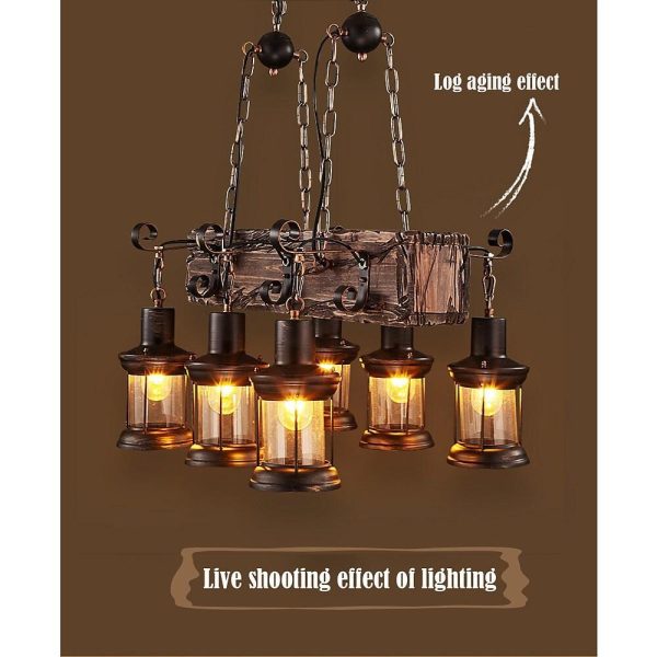 6 Lantern Farmhouse Chandelier Wood Chandeliers Ceiling Light - Image 7