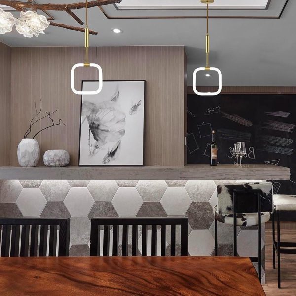 Rounded Square Pendant Light Copper Acrylic Geometrical LED Kitchen Lighting - Image 3