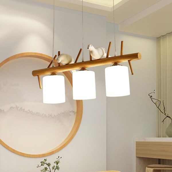 Rustic Island Kitchen Pendant Lighting Wood Bamboo Glass Pendant Lighting - Image 2