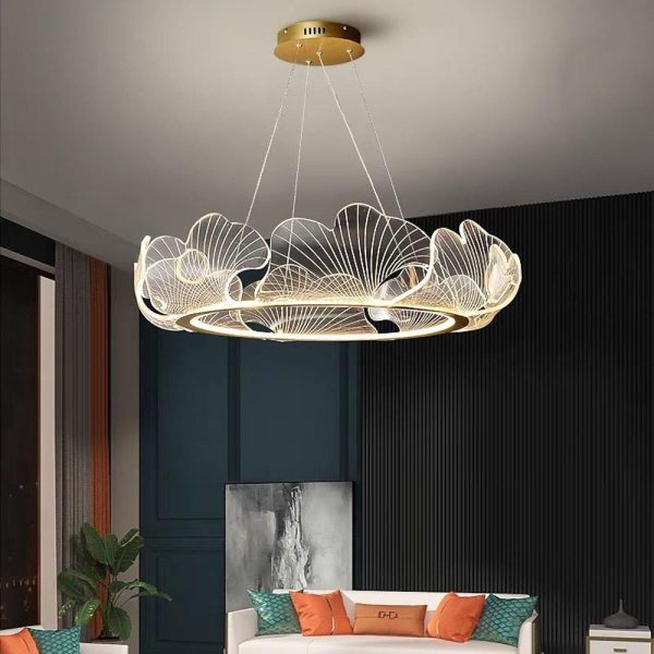 Sea-Inspired Elegant Wave Round Acrylic Chandelier with Gold Finish - 33inch Wide LED Ceiling Light - Image 4