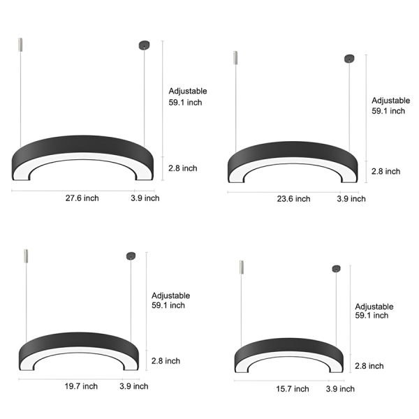 Curved Slim C Shape LED Pendant Half-Circle Hanging Profile Light for Office - Image 7