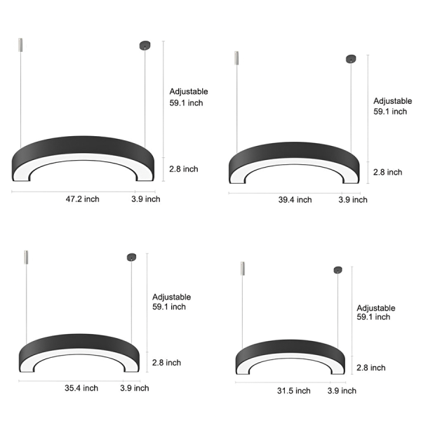 Curved Slim C Shape LED Pendant Half-Circle Hanging Profile Light for Office - Image 8