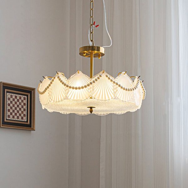 French Light Luxury Seashell Glass Pearl Round 5/6/ 8 Light Chandelier - Image 4