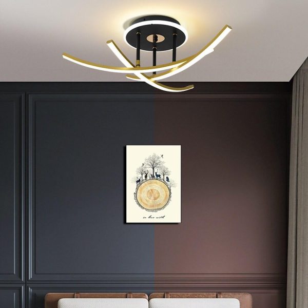 Curved Linear Dimmable LED Artistic Nordic Ceiling Lights Flush Mount Lighting - Image 2