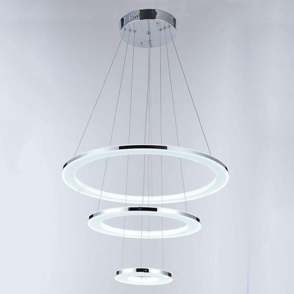 Adjustable LED 3-Ring Chandelier Modern 24" Hanging Ceiling Light - Image 3