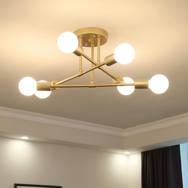 6-Light Globes LED Linear Sputnik Chandelier Modern Semi-Flush Mount Ceiling Light - Image 2