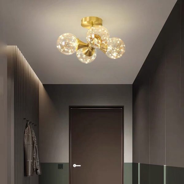 4 Globe Copper Glass Flush Mounts Lighting Classic LED Ceiling Lights - Image 3
