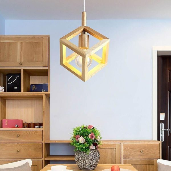 Wood Square LED Modern Island Lights Pendant Lighting Hanging Ceiling Lamp - Image 3