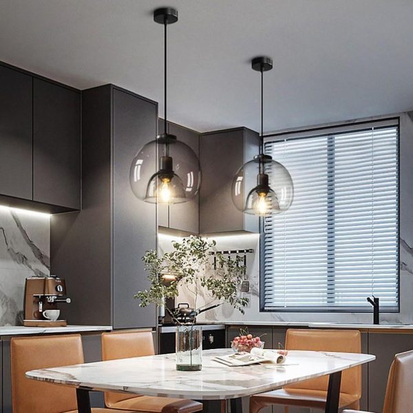 Vintage Metal Glass Pendant Light Shade Smoked Round Pendant Lighting - Image 3