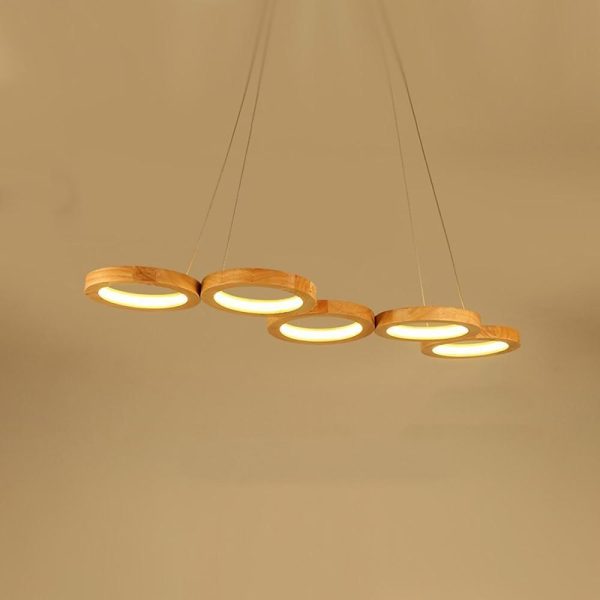 Rustic 4 Circles Wood LED Modern Pendant Lighting Chandeliers Island Lights - Image 5