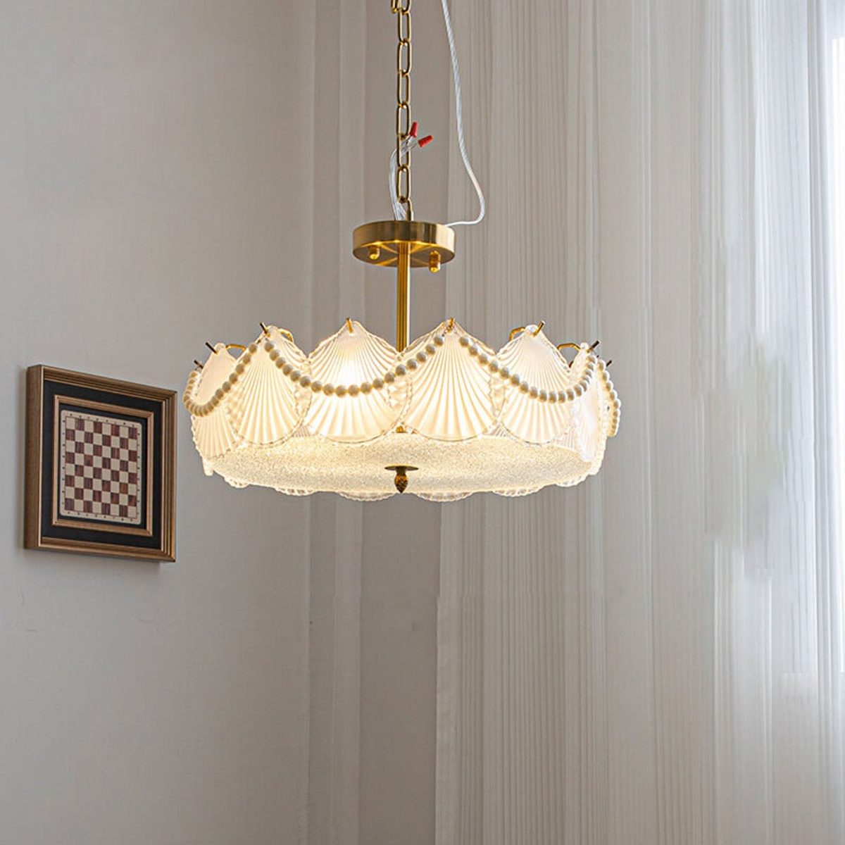 French Light Luxury Seashell Glass Pearl Round 5/6/ 8 Light Chandelier - Image 3
