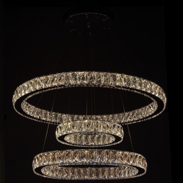 Interwoven Circle Design Chandelier Large Foyer Metal Crystal Ceiling Light - Image 3