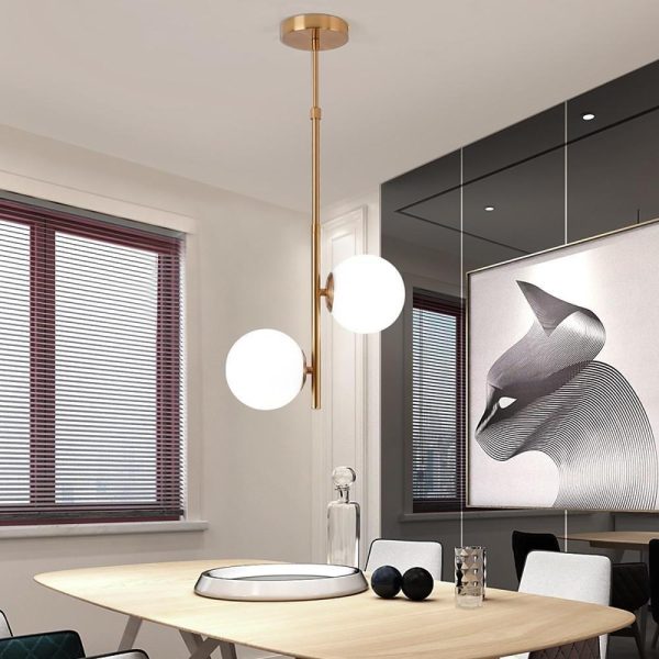 2 Lights Ball-shaped Electroplated Glass Metal LED Modern Pendant Lights - Image 3