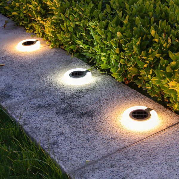 Modern Foldable Solar Deck Lights 4Pcs Round Outdoor Disk Lighting Set - Image 2