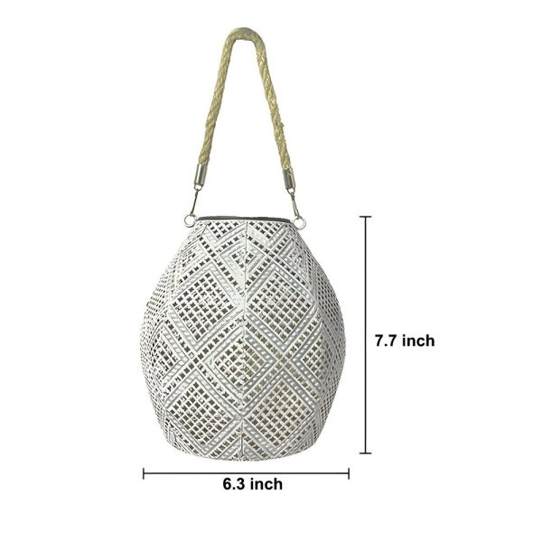 Moroccan Portable & Hanging White Solar LED Outdoor Patterned Lantern - Image 4
